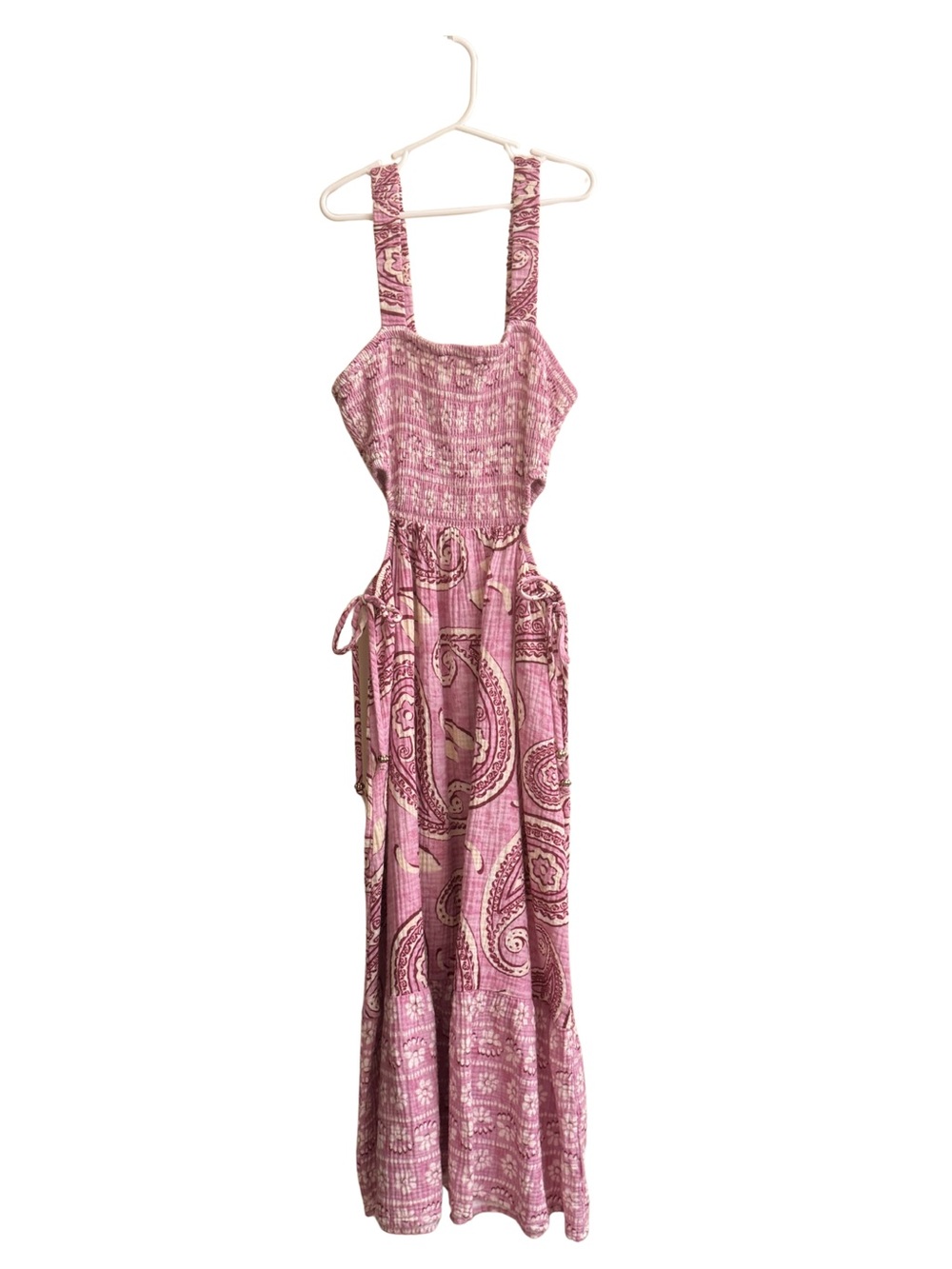 SO Pink Paisley Midi Dress with Smocked Bodice